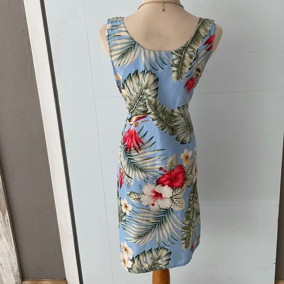 Sleeveless Tropical print sundress with tie waist/M - Picture 5 of 6